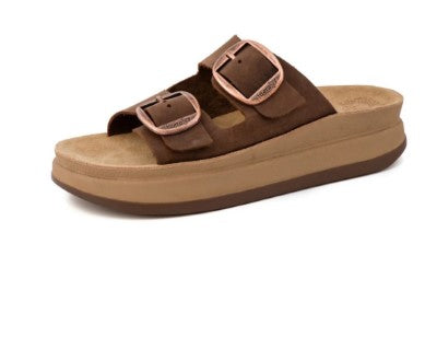 Plataforma Extra conforto em pele castanha e fivelas ajustáveis Fantasy