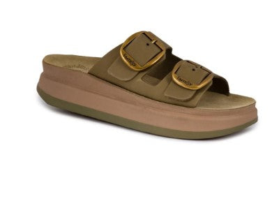 NOVO!!! Plataforma Extra conforto em pele kaki e fivelas ajustáveis
