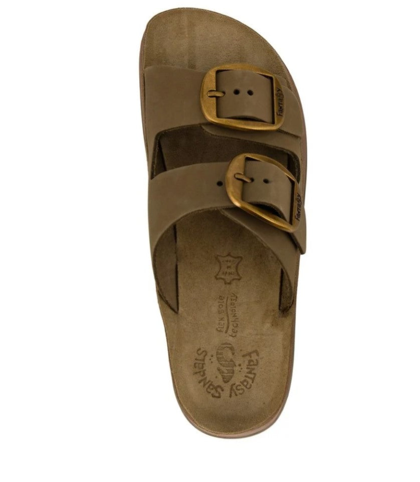 NOVO!!! Plataforma Extra conforto em pele kaki e fivelas ajustáveis