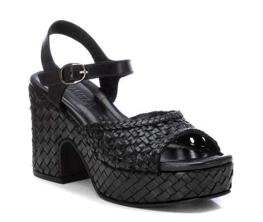 Sandália Carmela Tacão entrançado preto