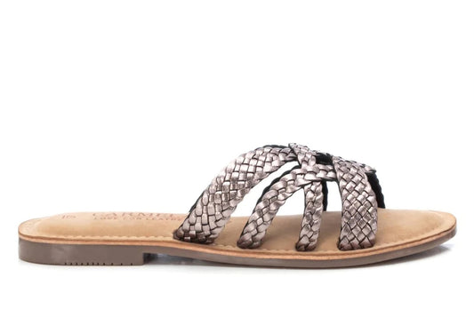 Chinelo Pele entrançada Chumbo Carmela