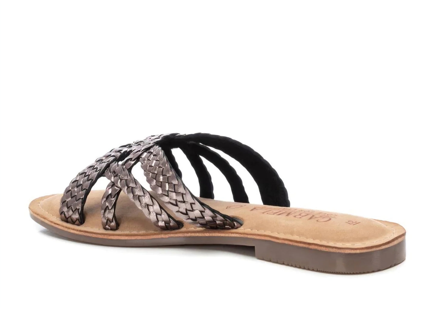 Chinelo Pele entrançada Chumbo Carmela