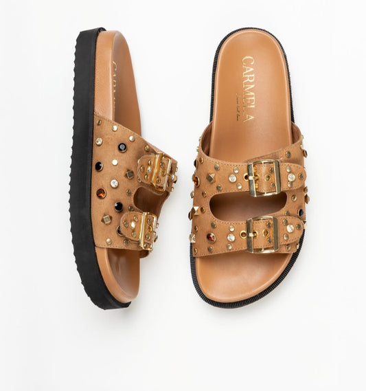 Chinelo Plataforma Tachas Camel Carmela