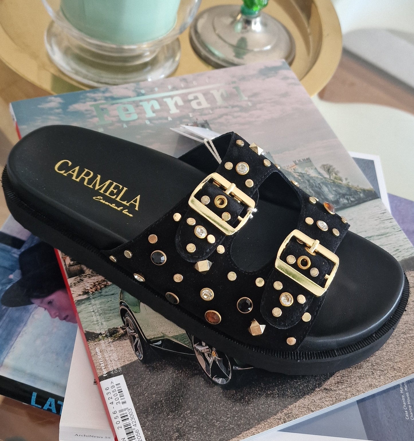 Chinelo Plataforma Tachas Negro Carmela