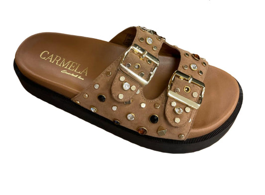 NOVO!!! Chinelo Plataforma Tachas Camel